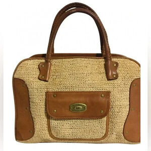 Michael kors beige brown woven leather satchel handbag